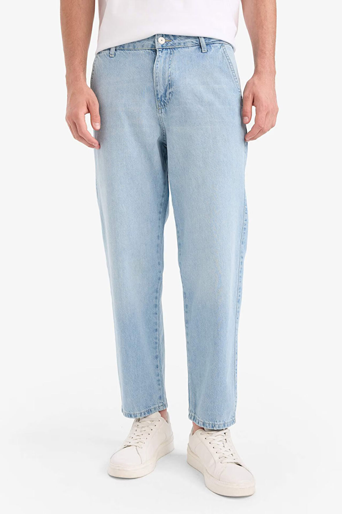 %100 Pamuk Relax Fit Geniş Paça Jean Kar Yıkamalı Pantolon