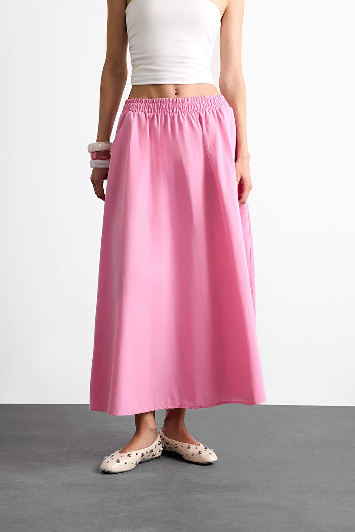 Esnek Belli Cepli Maxi Etek