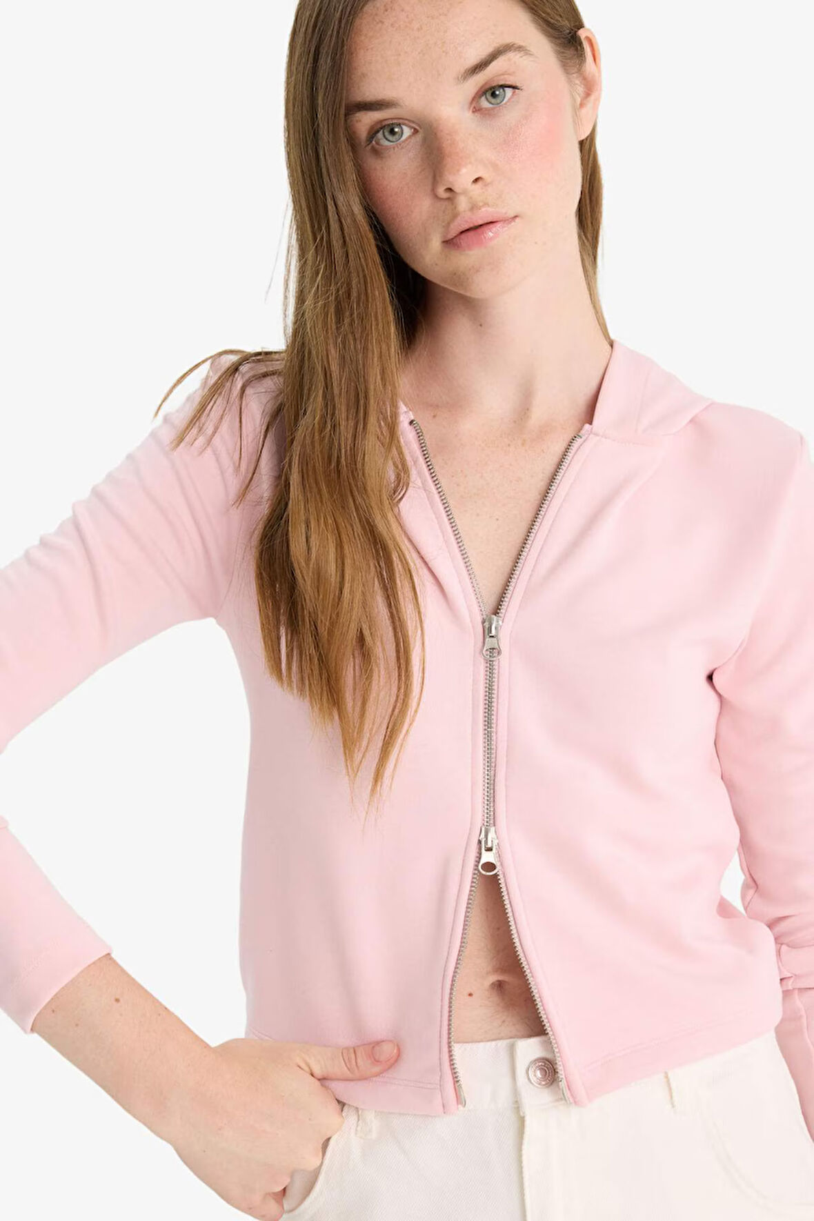 Slim Fit Dar Kesim Kapüşonlu Modal Fermuarlı Sweatshirt