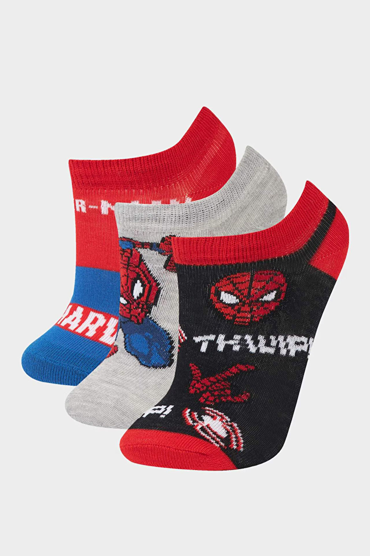 DeFacto Erkek Çocuk Marvel Spiderman 3'lü Pamuklu Patik Çorap F2580A8NSKR1