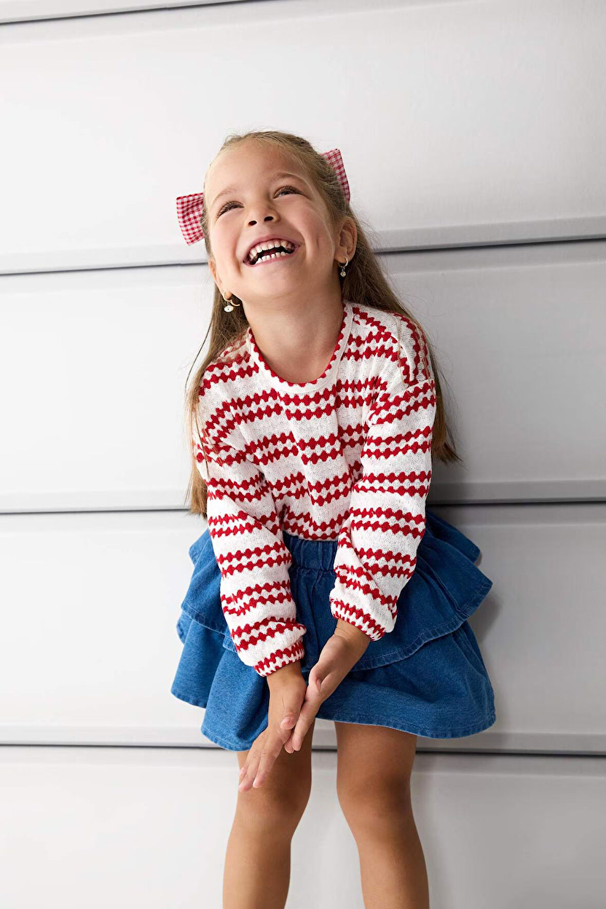 Kız Bebek Bisiklet Yaka Çizgili Sweatshirt