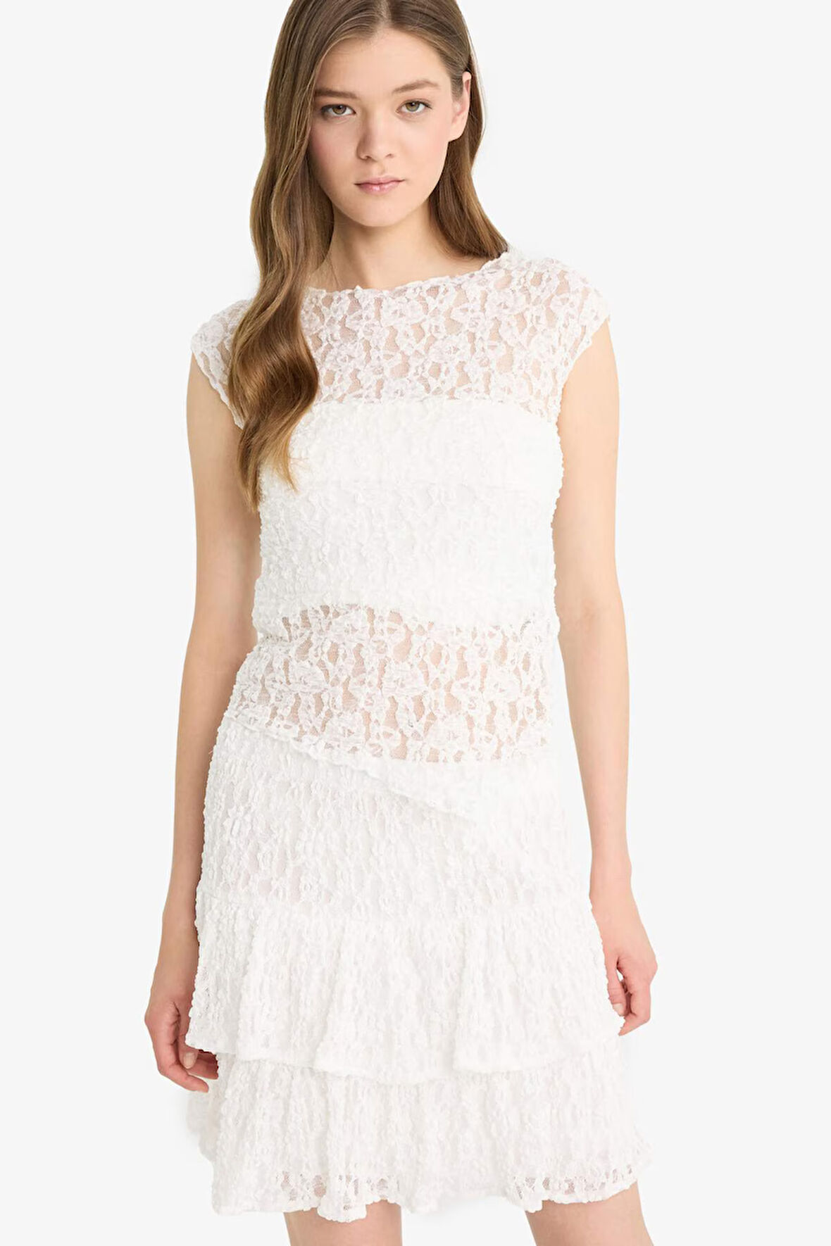 DeFacto Coool Fitted Yuvarlak Yaka Dantel Kısa Kollu Bluz F5197AX25HSWT32