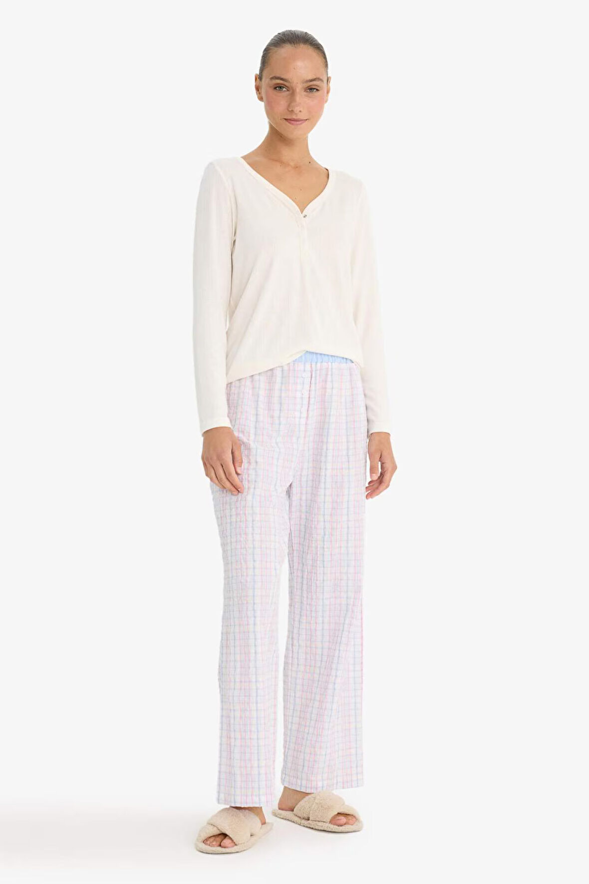 Regular Fit Uzun Boy Gofre Dokulu Pijama Altı-Fall in Love