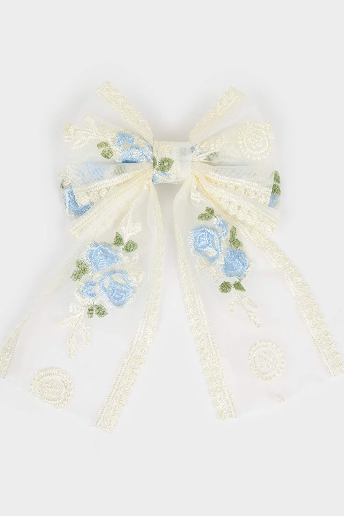 Kadın Kurdele Görünümlü Tüllü Gül Desenli Toka