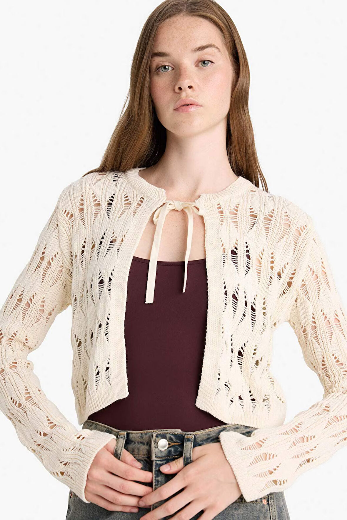 Slim Fit Dar Kesim Bisiklet Yaka Hırka