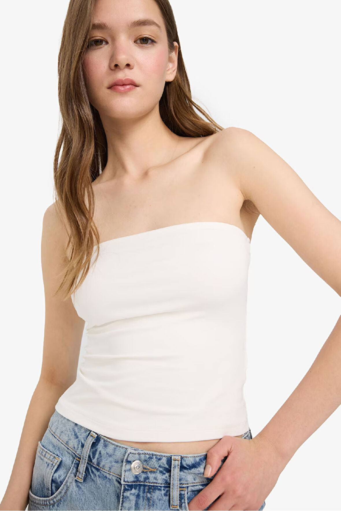 DeFacto Coool Fitted Straplez Bluz F5162AX25SMER105