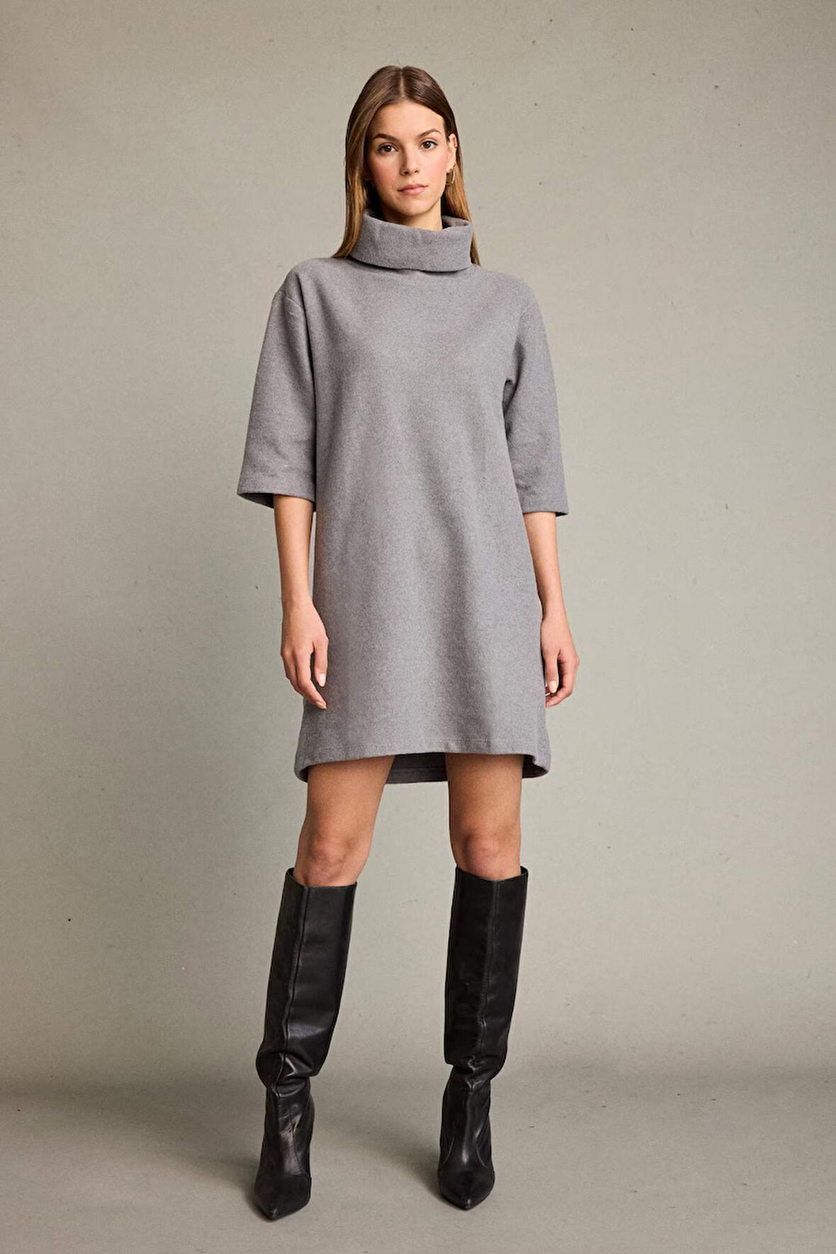 Balıkçı Yaka Yarım Kollu Mini Elbise