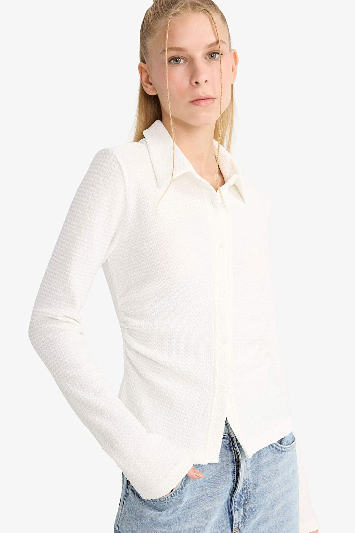 Coool Fitted Gömlek Yaka Bürümcük Uzun Kollu Gömlek