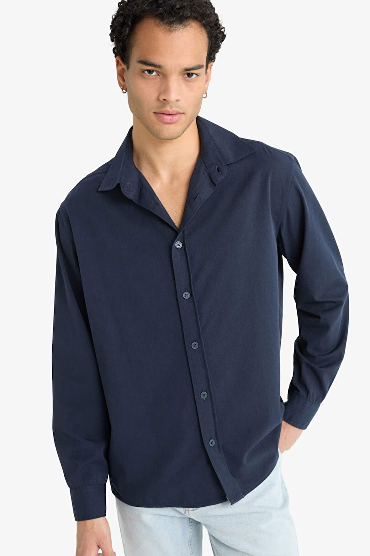 Regular Fit Polo Yaka Dokuma Uzun Kollu Gömlek