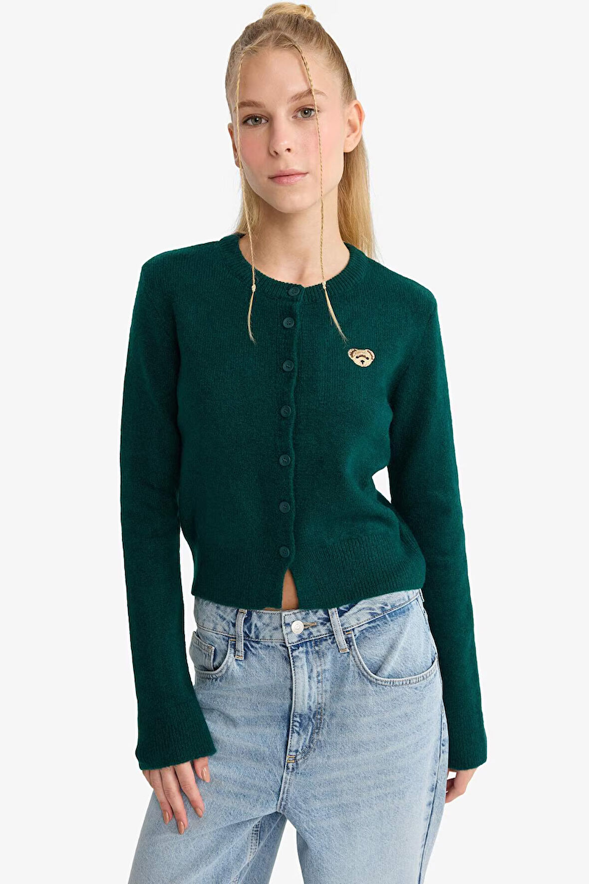 Slim Fit Dar Kesim Bisiklet Yaka Hırka