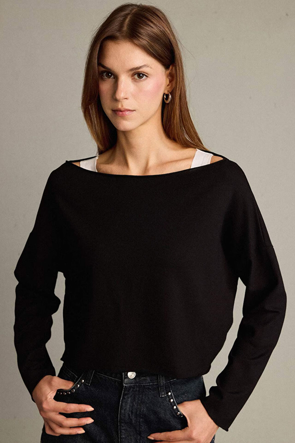 Regular Fit Kayık Yaka Modal Sweatshirt