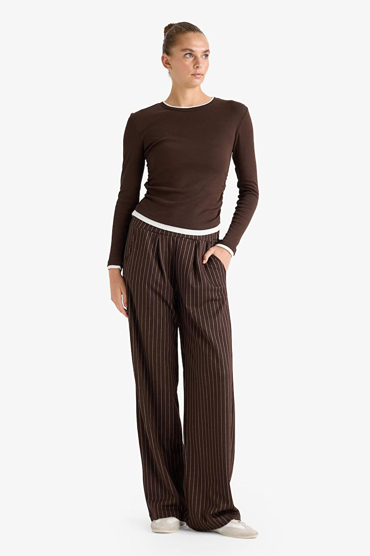 Wide Leg Çizgili Geniş Bol Paça Pantolon