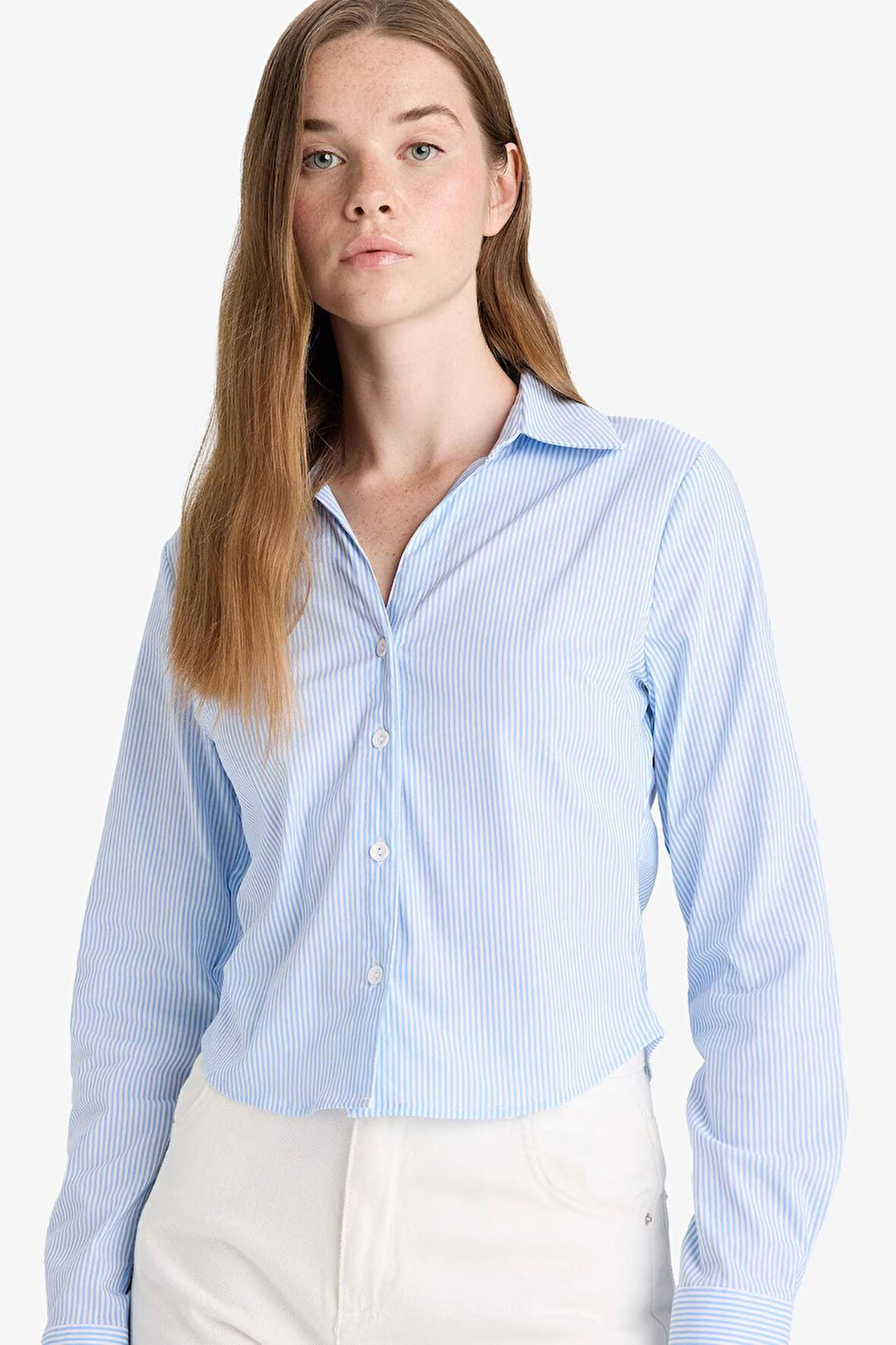 Fitted Gömlek Yaka Bengalin Uzun Kollu Gömlek