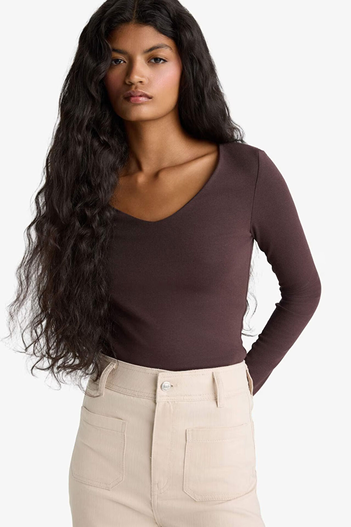 Slim Fit Dar Kesim Basic Düz Modal Uzun Kollu Tişört