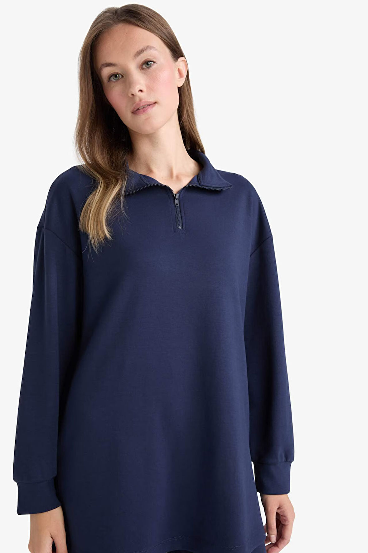 Regular Fit Fermuarlı Yaka Uzun Kollu Tunik