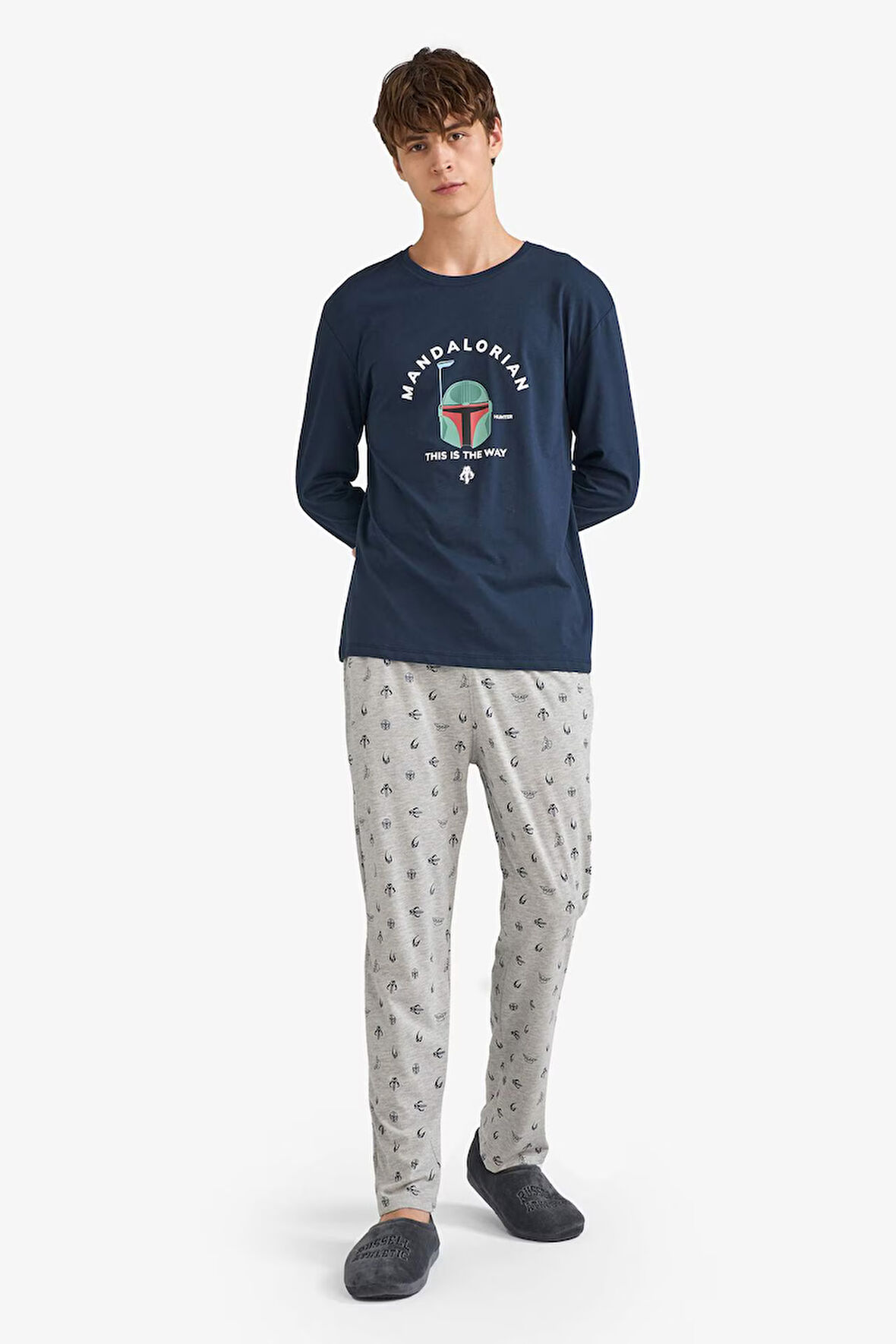 Star Wars-Mandalorian Pijama Takımı Uzun Kollu Üst Uzun Alt