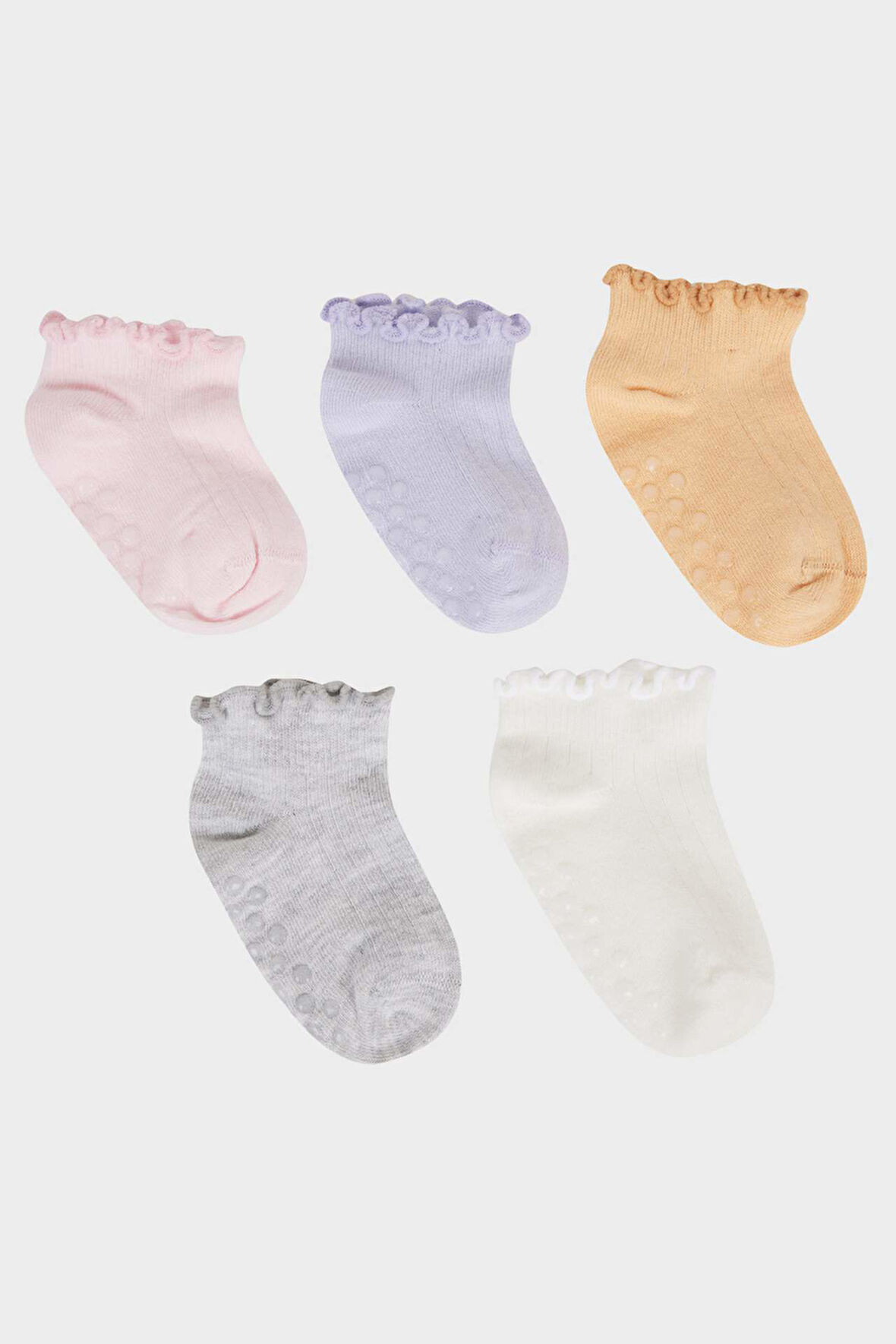 Kız Bebek Kaydırmaz Taban 5'li Pamuklu Patik Çorap