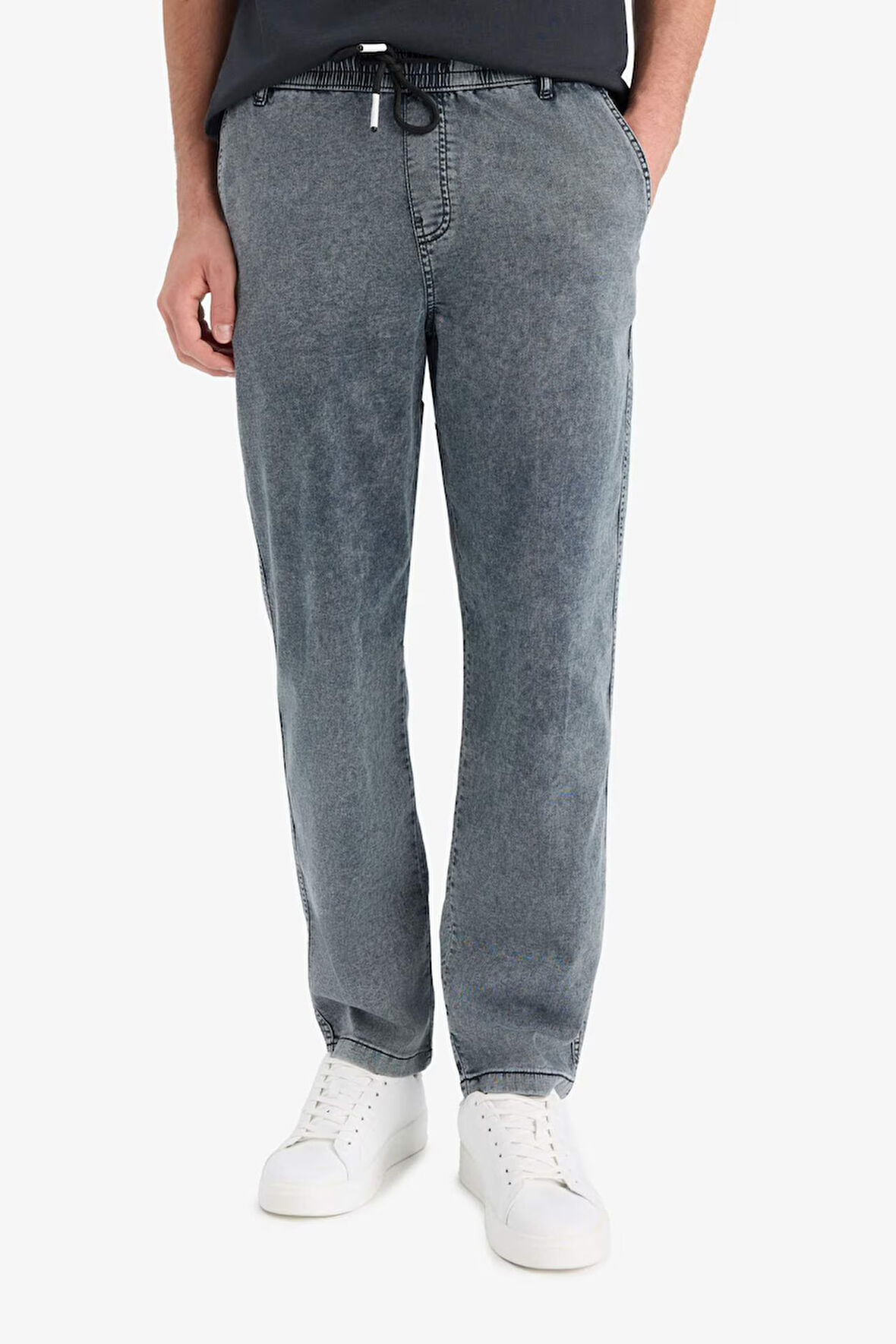 Yazlık Wide Leg Geniş Kalıp Beli Lastikli Geniş Paça Jean Kar Yıkamalı Pantolon