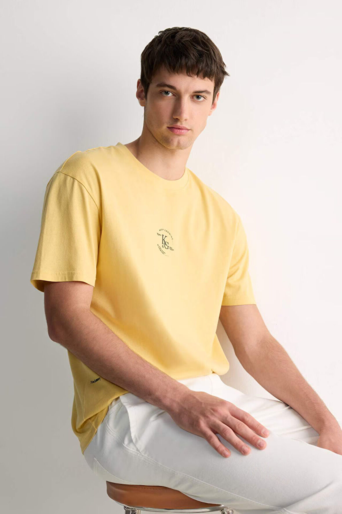 %100 Pamuk Boxy Fit Bisiklet Yaka Baskılı Kısa Kollu Tişört