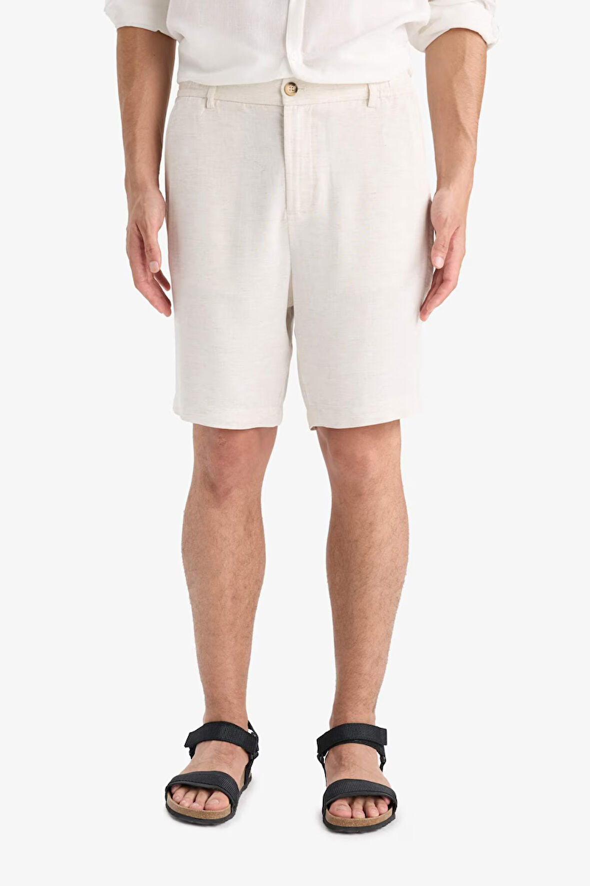 Regular Fit Düz Paça Keten Karışımlı Bermuda