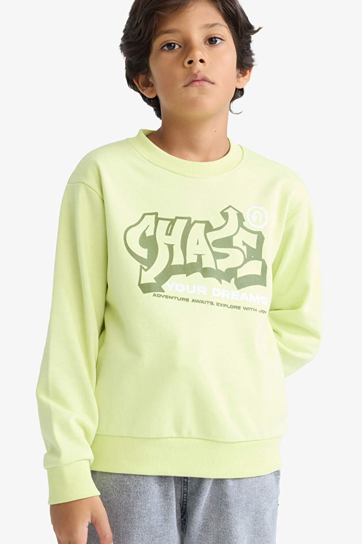 Erkek Çocuk Bisiklet Yaka Baskılı Sweatshirt