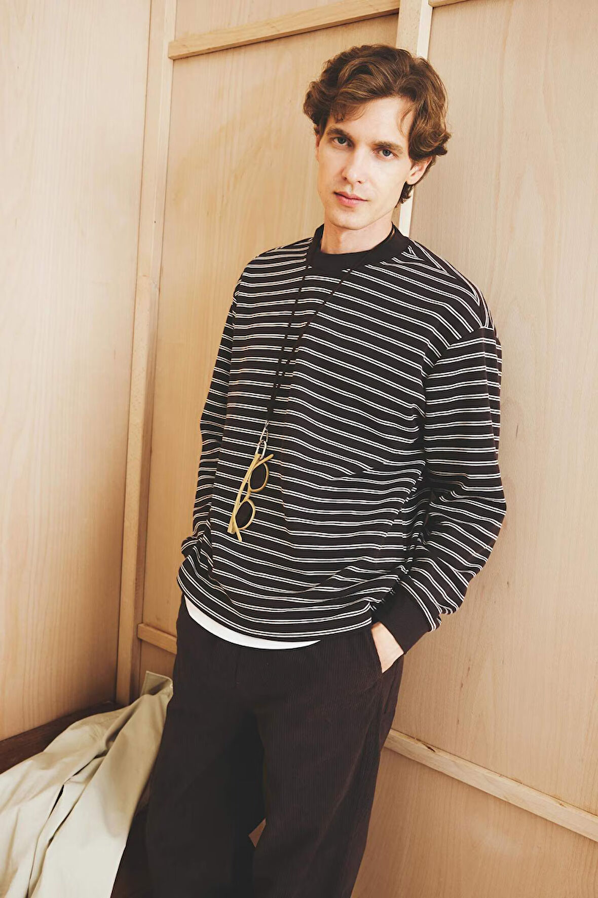 Relax Fit Bisiklet Yaka Çizgili Sweatshirt