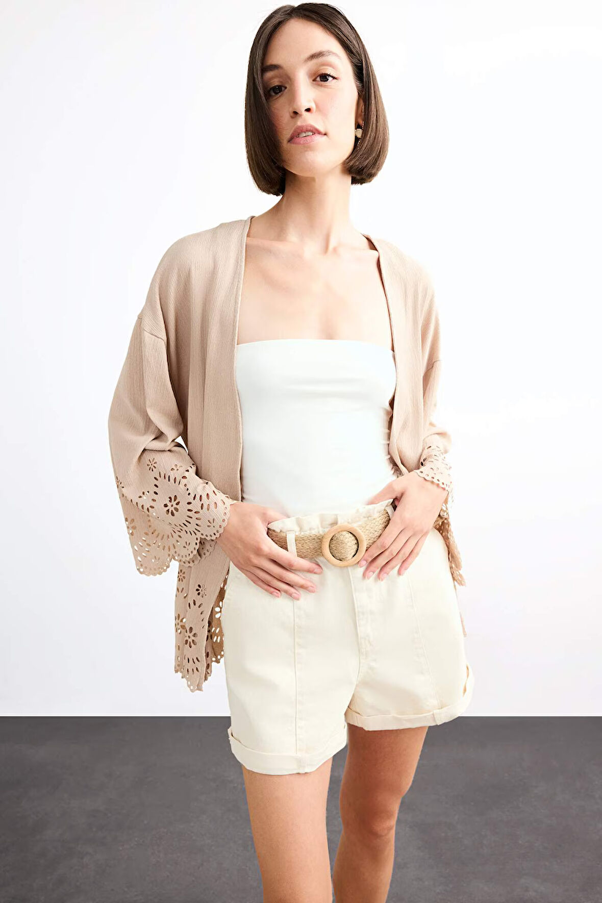 Fitted Bürümcük Brode Bağlamalı Uzun Kollu Bluz