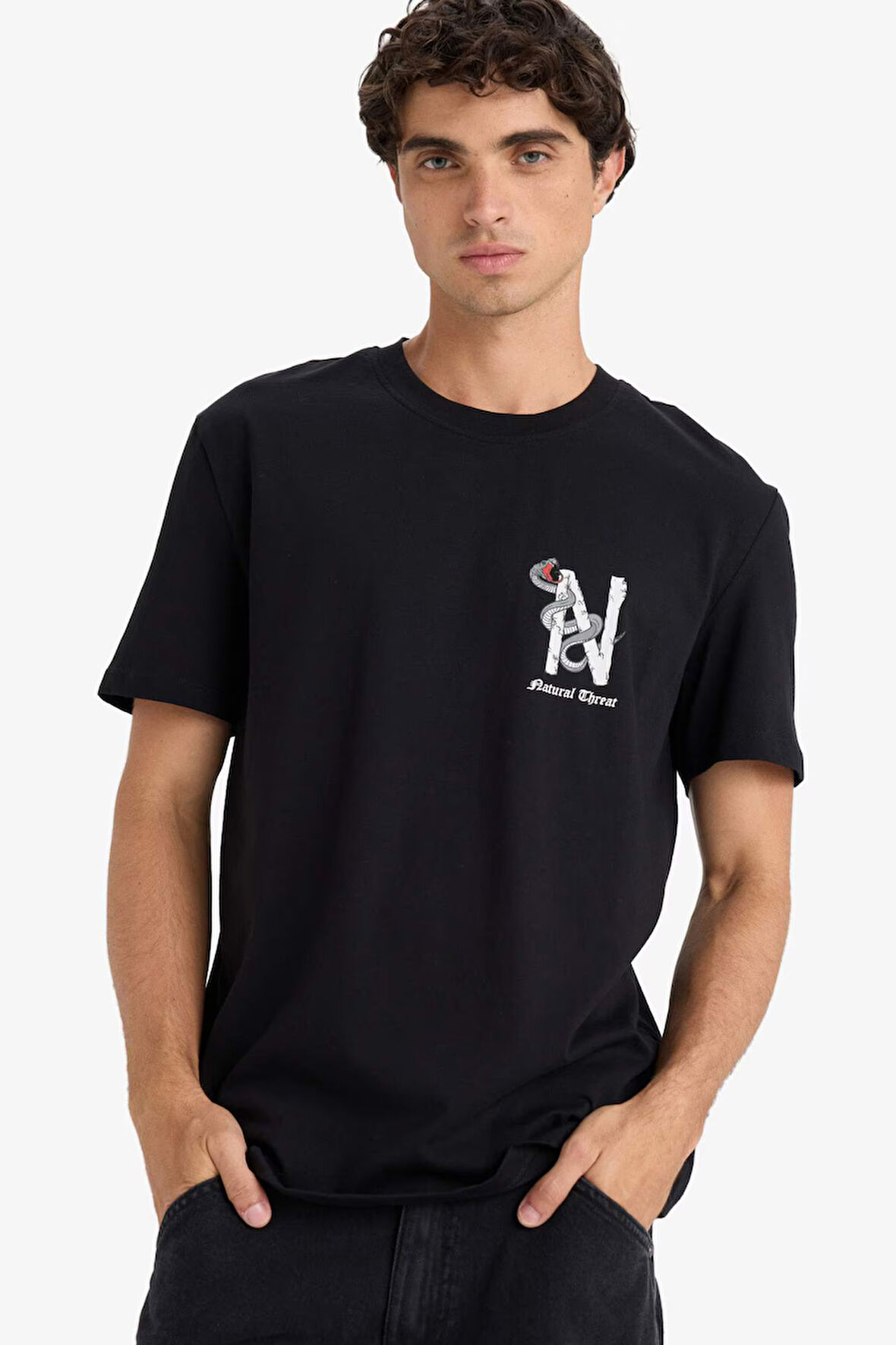 Regular Fit Bisiklet Yaka Baskılı Kısa Kollu Tişört