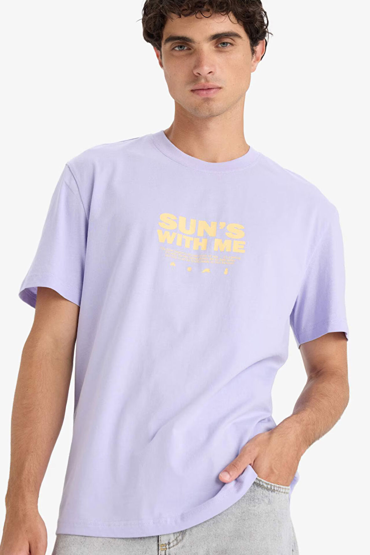 Regular Fit Bisiklet Yaka Baskılı Kısa Kollu Tişört