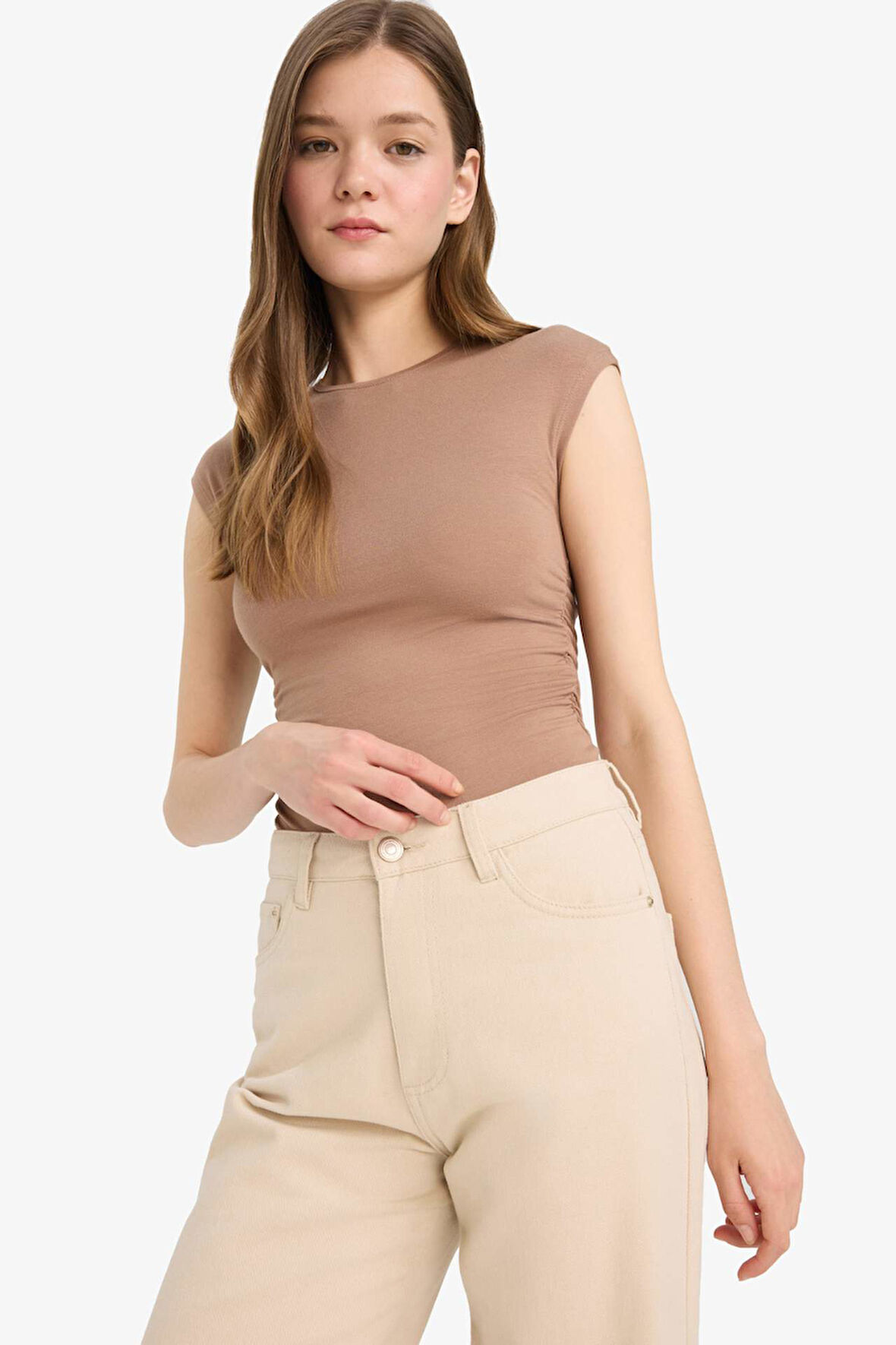 DeFacto Coool Fitted Bisiklet Yaka Basic Düz Modal Kısa Kollu Tişört F5187AX25SMBN591