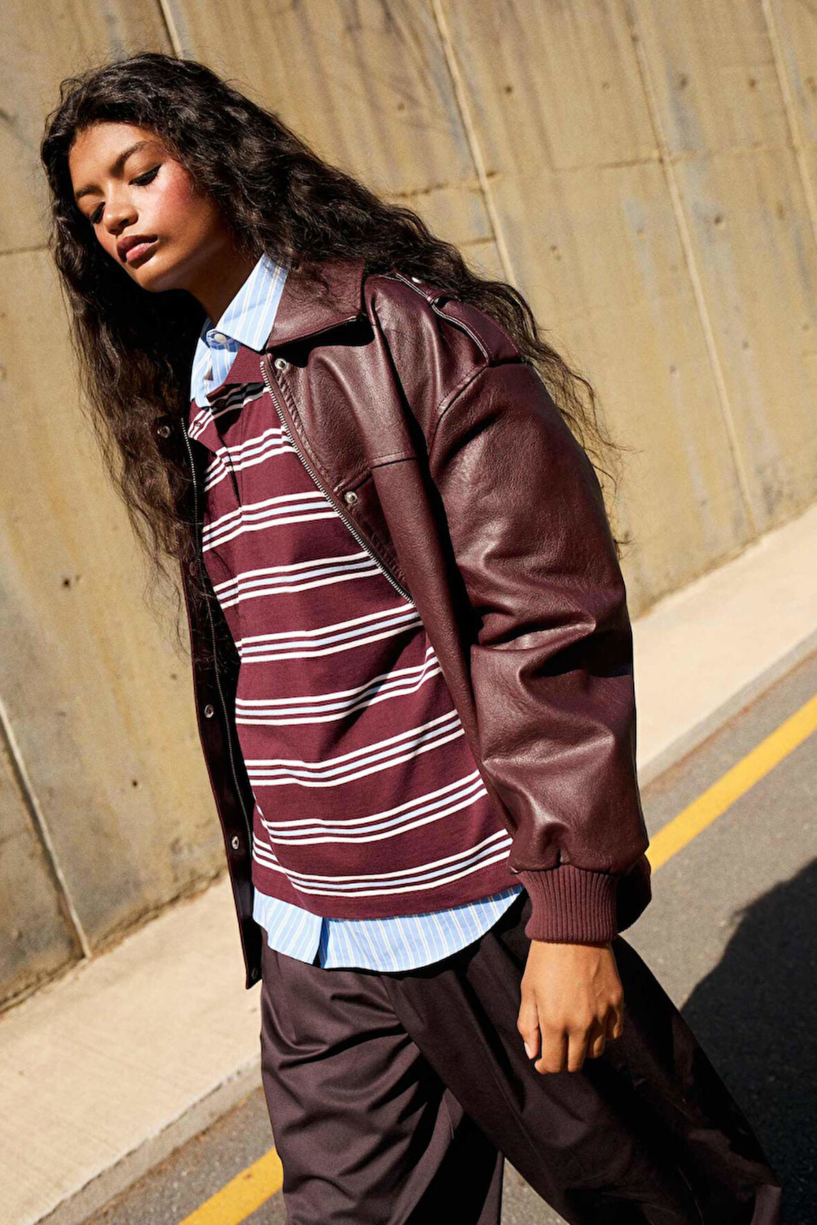 Dad Fit Polo Yaka Fermuarlı Suni Deri Mont