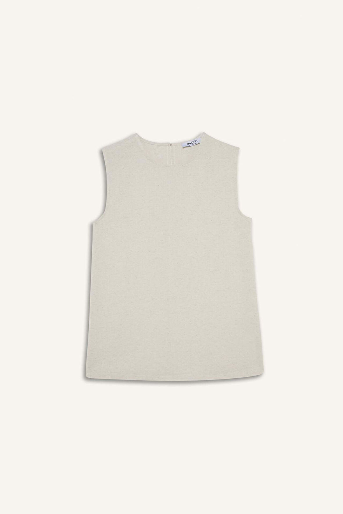 Regular Fit Bisiklet Yaka Basic Düz Keten Karışımlı Kolsuz Tunik