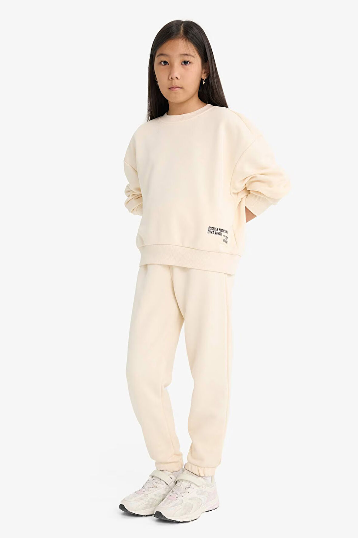 Kız Çocuk 2'li Takım Baskılı Sweatshirt Eşofman Altı