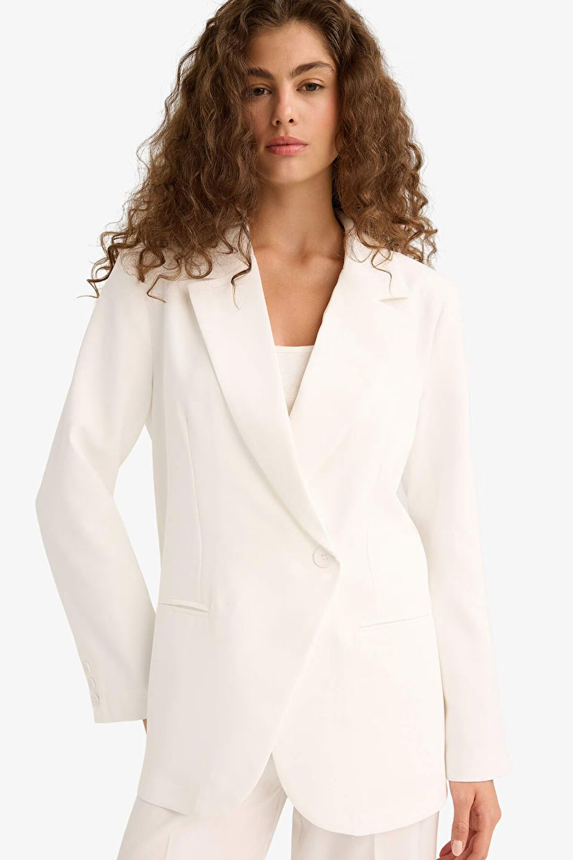 Fitted Ceket Yaka Tafta Krep Blazer Ceket