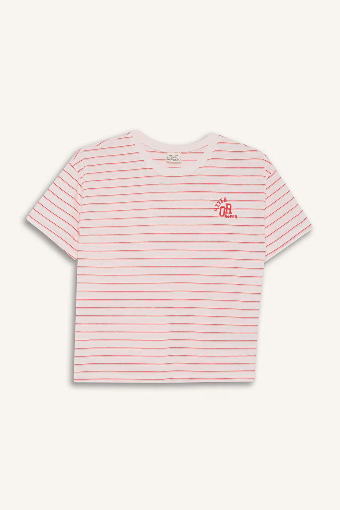 Kız Çocuk Relax Fit Bisiklet Yaka Çizgili Kısa Kollu Tişört