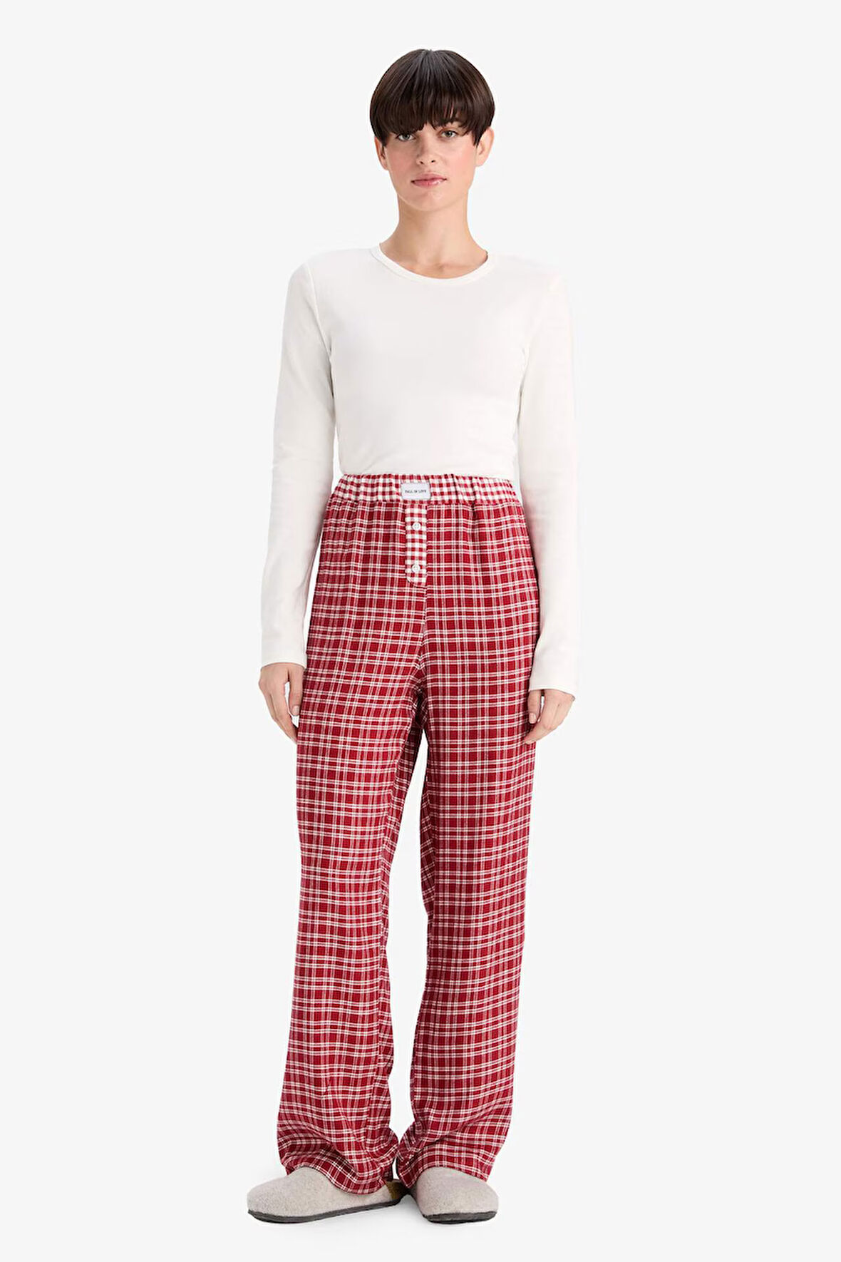 Regular Fit Uzun Kareli Pijama Altı-Fall in Love