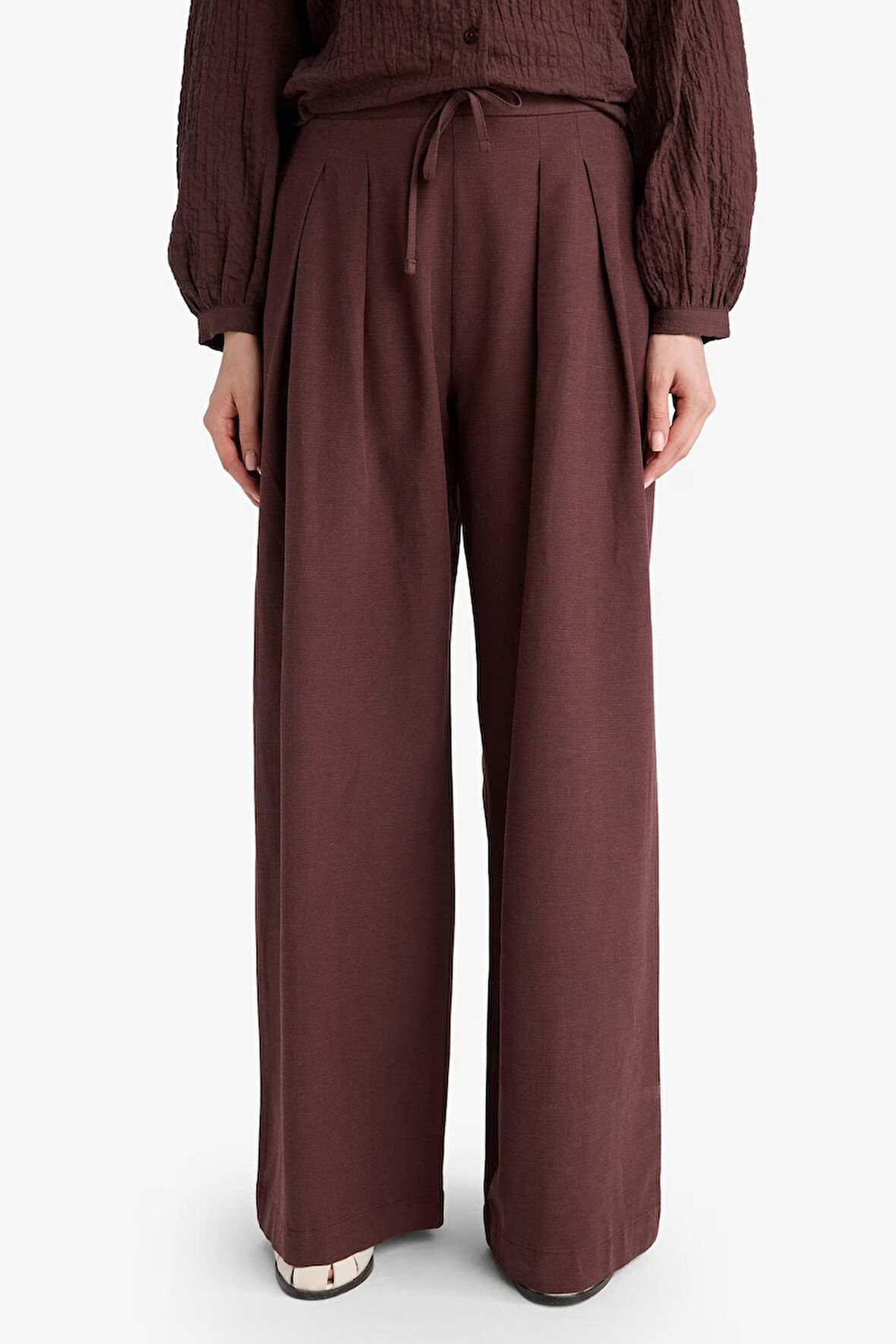 Wide Leg Keten Karışımlı Pantolon