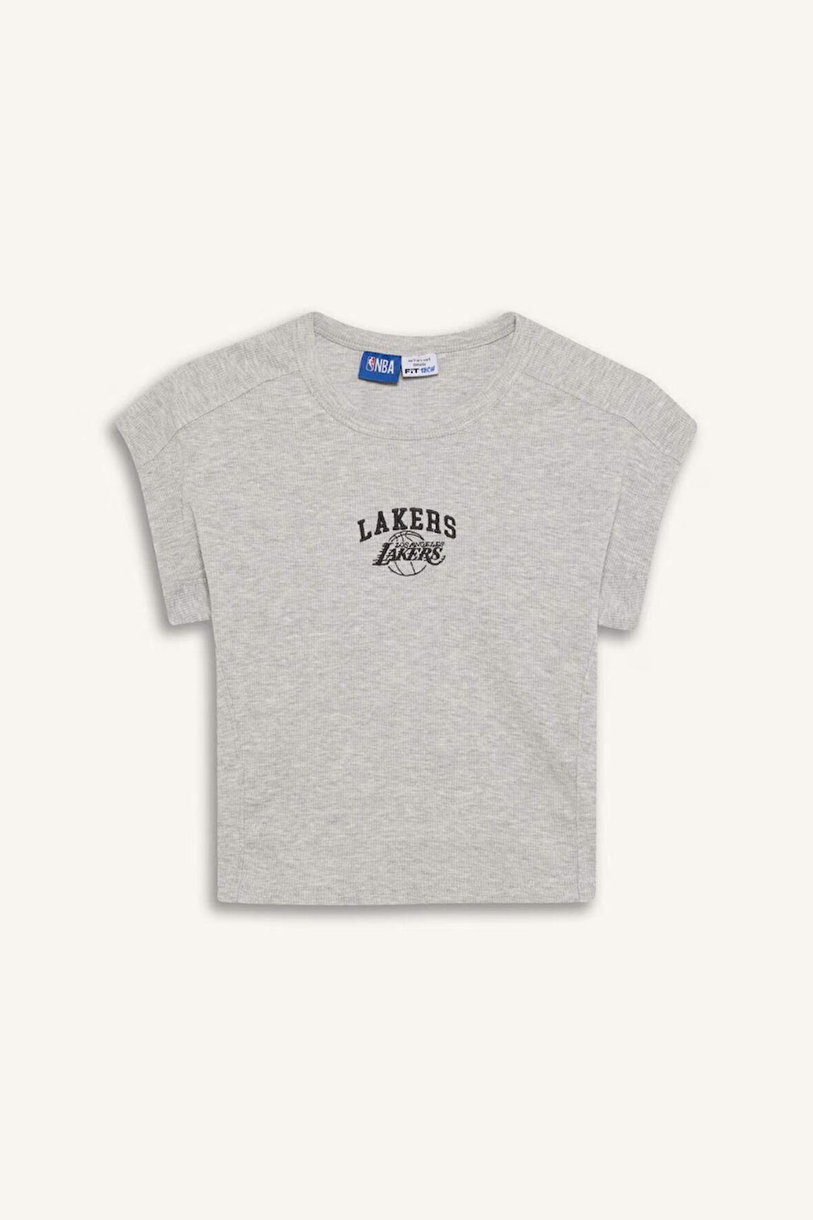 DeFactoFit NBA Los Angeles Lakers Standart Fit Bisiklet Yaka Nakış Baskı Fitilli Kaşkorse Kısa Kollu Tişört E3828AX25SMGR93