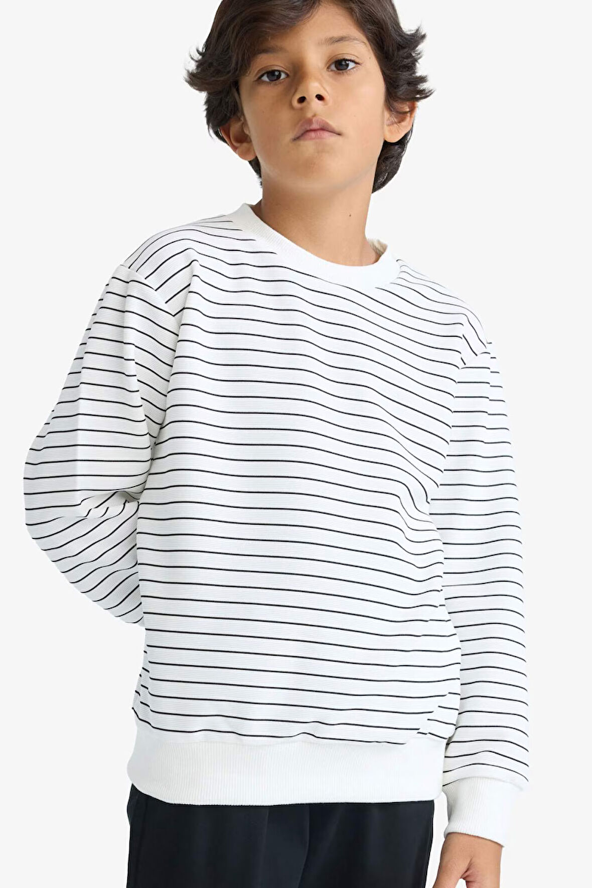 Erkek Çocuk Bisiklet Yaka Çizgili Sweatshirt