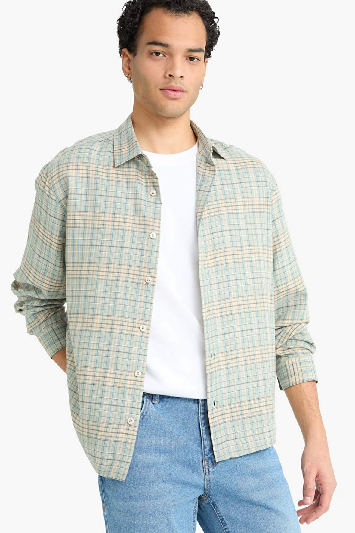 Boxy Fit Gömlek Yaka Flanel Uzun Kollu Gömlek