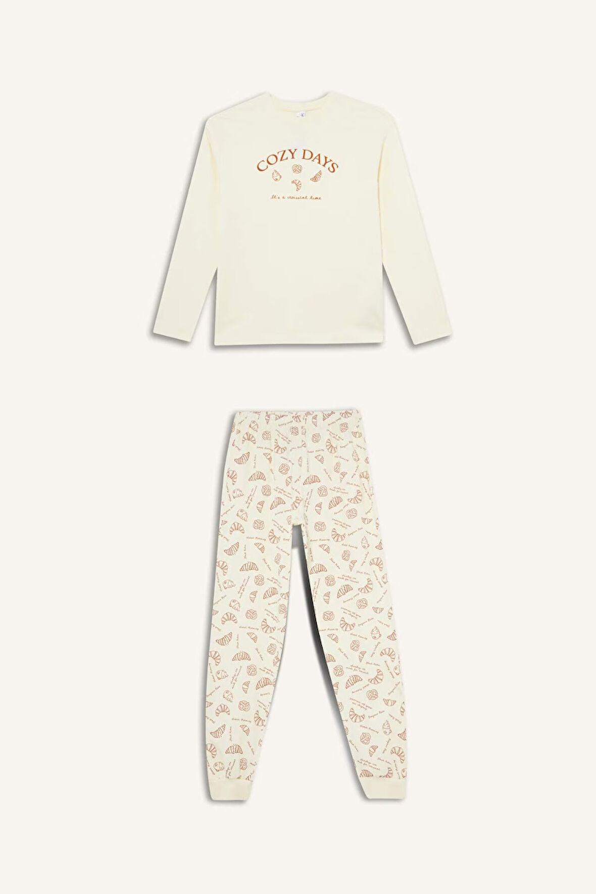 Kız Çocuk Pijama Takımı Baskılı Uzun Kollu Üst Desenli Uzun Alt