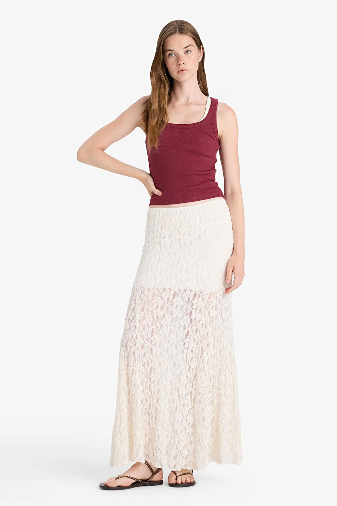 A Form Yüksek Bel Dantel Maxi Etek