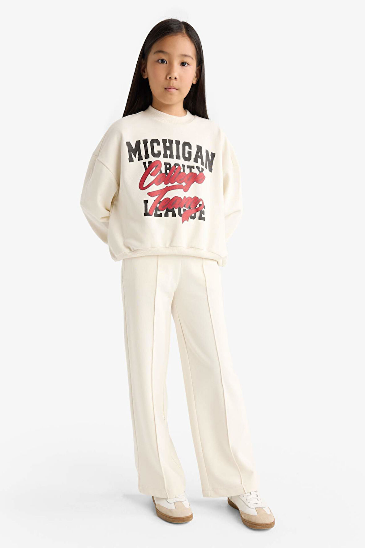 Kız Çocuk 2'li Takım Baskılı Sweatshirt Eşofman Altı