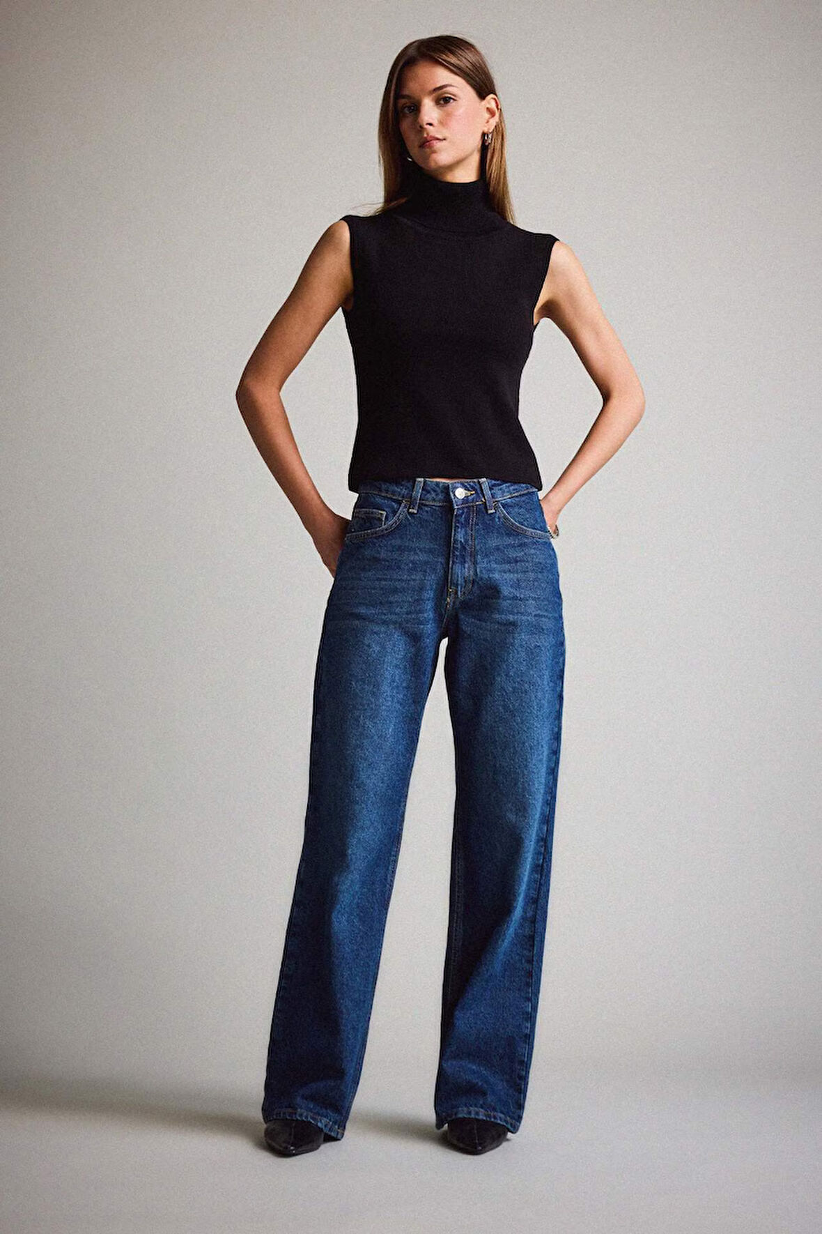 Straight Wide Yüksek Bel Düz Paça Uzun Jean Pantolon