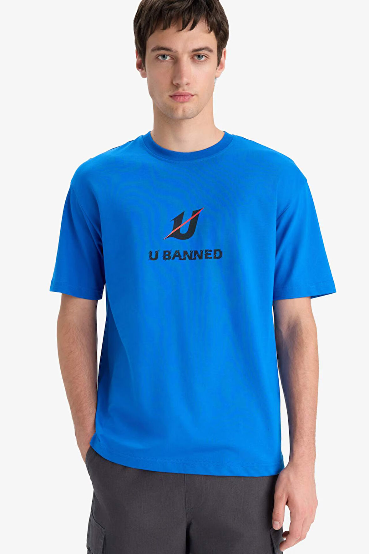 DeFacto %100 Pamuk Boxy Fit Bisiklet Yaka Baskılı Kısa Kollu Tişört F5696AX25SMBE404