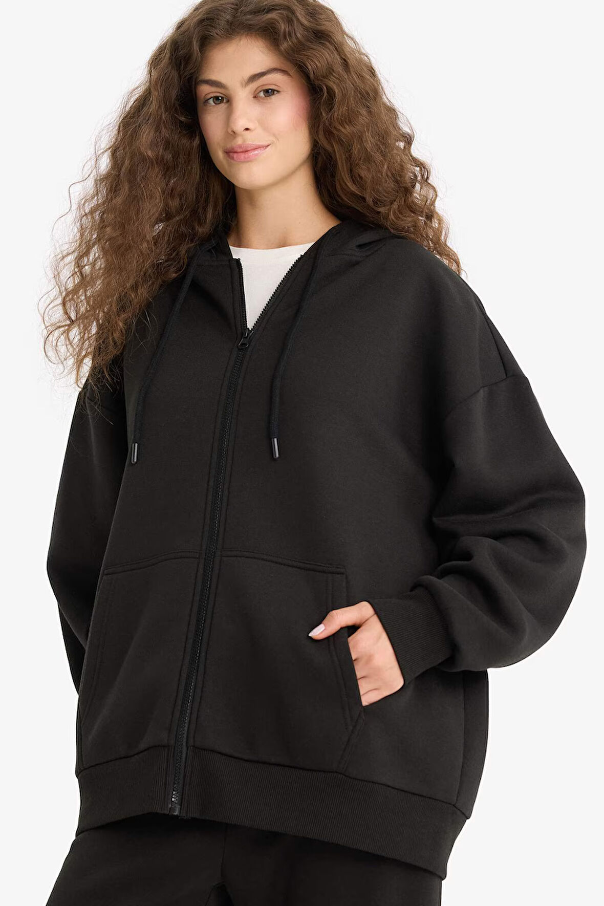 Oversize Geniş Kalıp Kapüşonlu Fermuarlı Sweatshirt