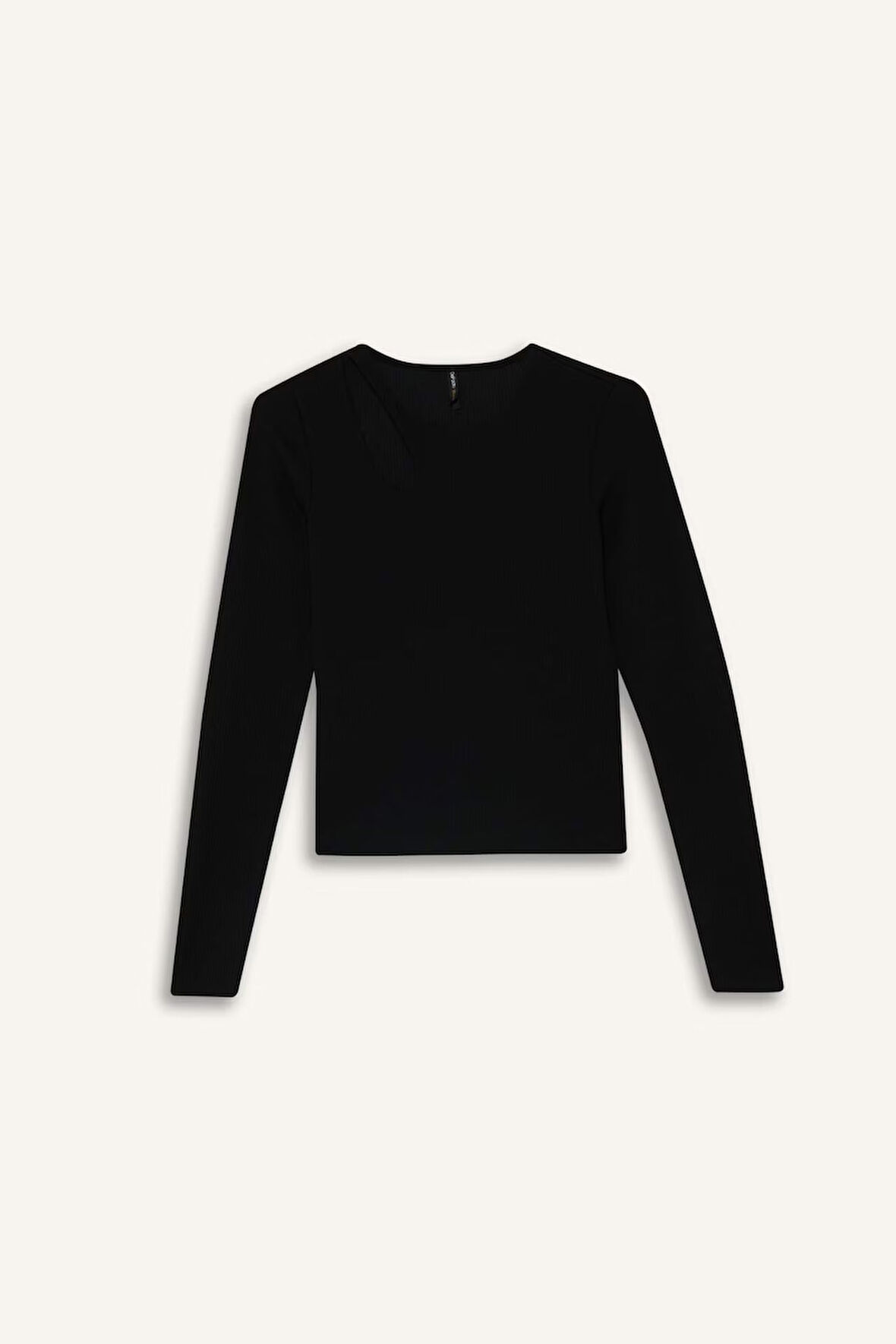 Slim Fit Dar Kesim Bisiklet Yaka Fitilli Kaşkorse Uzun Kollu Tişört