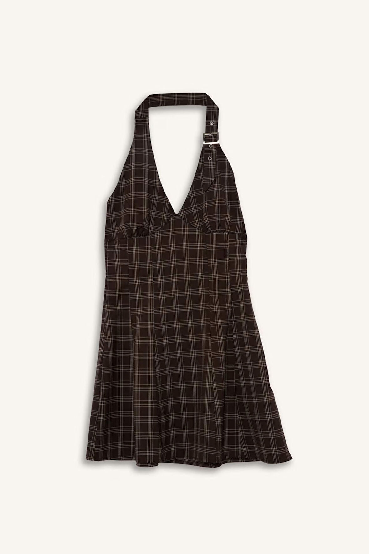 Coool Halter Yaka Kareli Mini Elbise