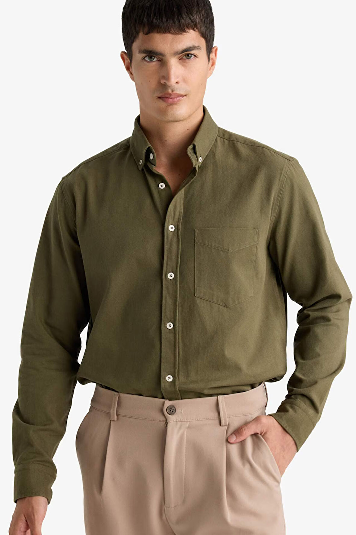 Regular Fit Polo Yaka Gabardin Uzun Kollu Gömlek