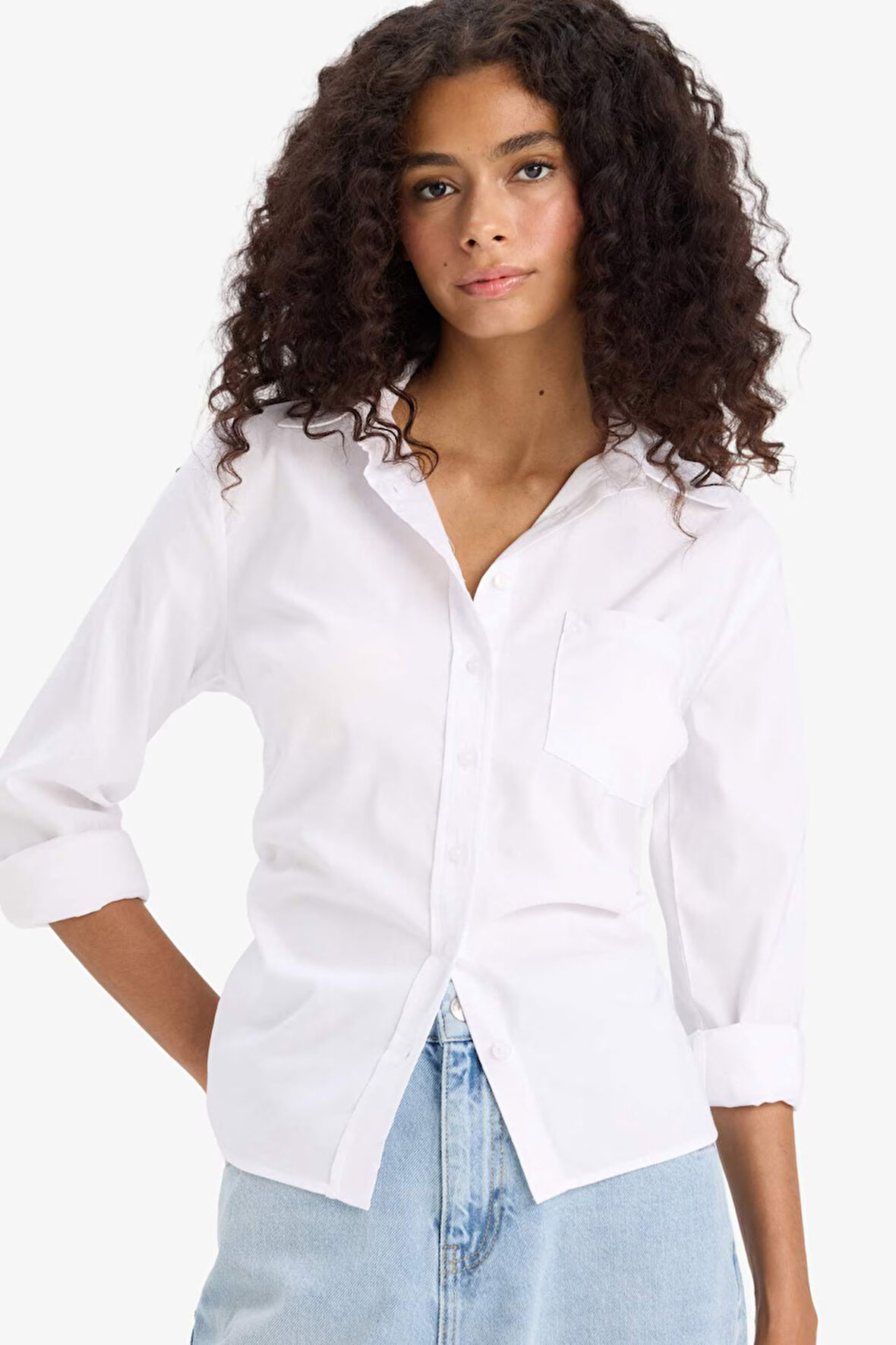 Slim Fit Dar Kesim Bengalin Uzun Kollu Beyaz Gömlek